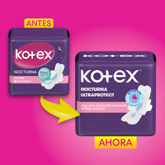 Toallas Femeninas Kotex Nocturna con alas, 8U